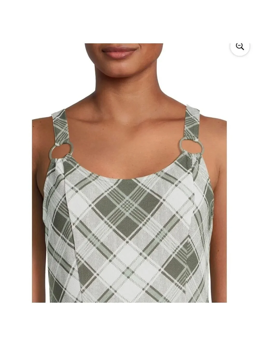 No Boundaries Junior’s Plaid Romper Green/White Size Large